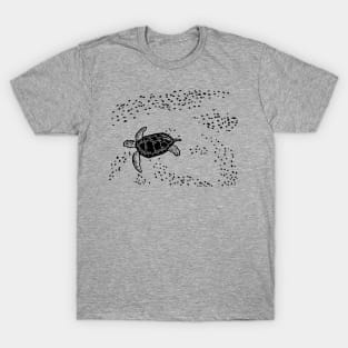 8.3 Million, Ocean Sea Turtle with Microplastic (Black Ink Version) T-Shirt